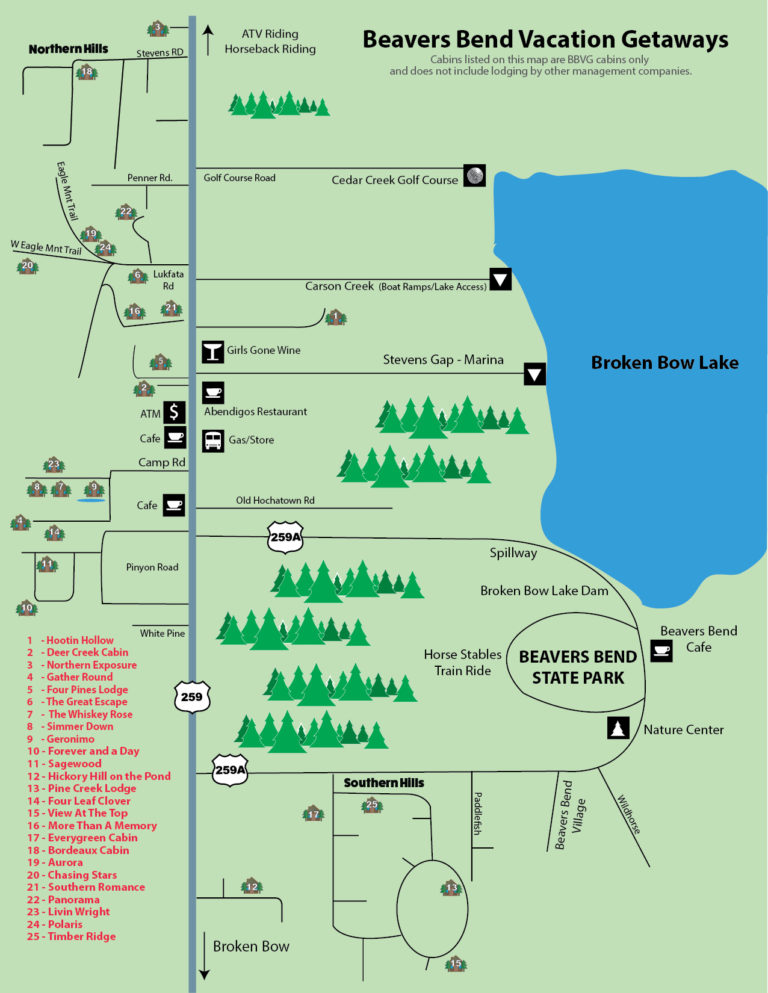 Cabin Map - Beavers Bend Vacation Getaways